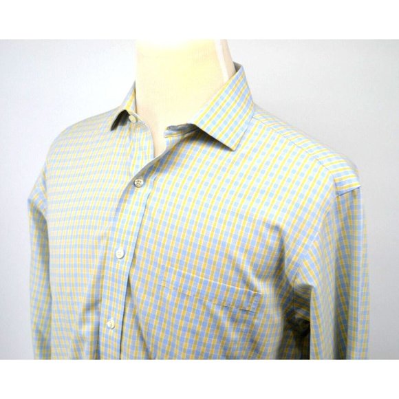 BROOKS BROTHERS Men's Non Iron Dress Shirt SIZE 16 (34) Blue Yellow Check - Picture 3 of 5